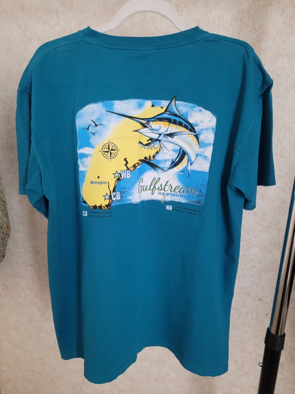 Gulfstream Teal T Shirt Carolina Beach, NC Marlin Comfort Colors Size L